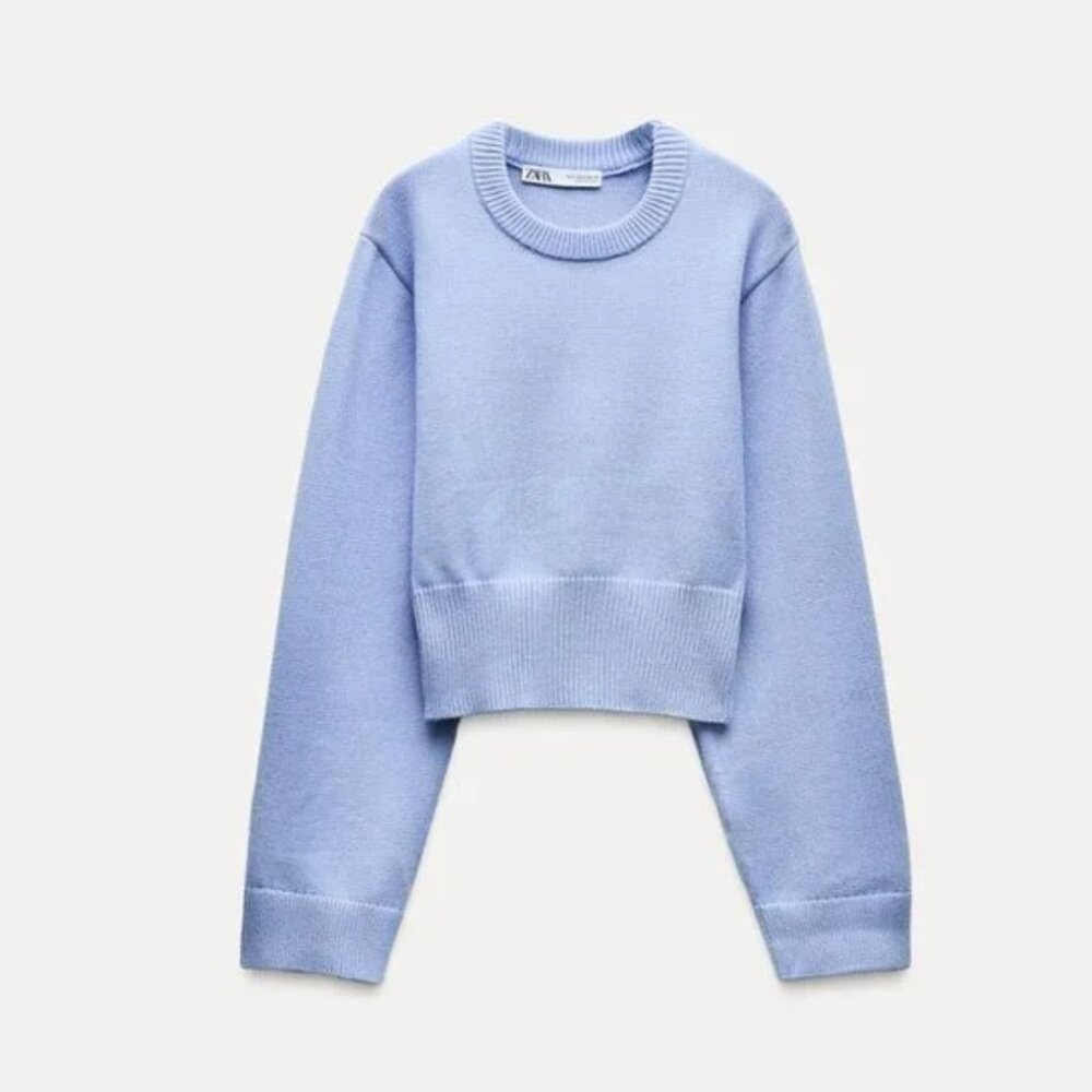 NWT ZARA BASIC KNIT WIDE SLEEVE SWEATER LIGHT BLUE